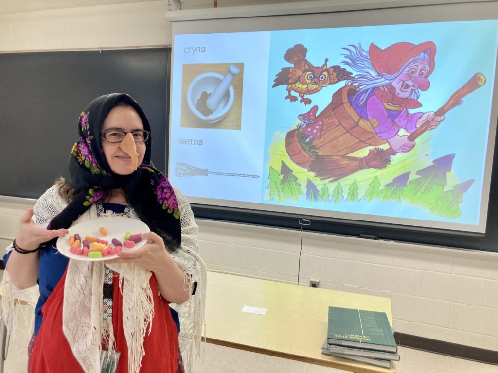 Professor dressed as Baba Yaga, the well-known character from many Russian fairy tales