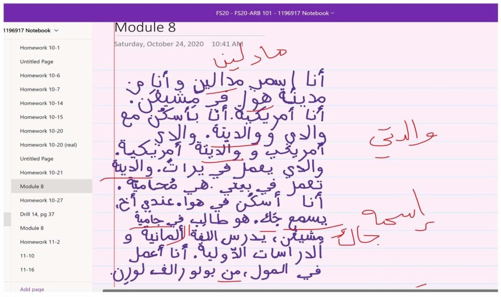 A screenshot of a computer homework program, featuring writing in another language.